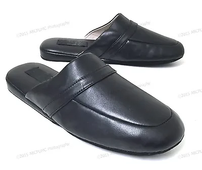 Brand New Men's House Slippers  Classic Leather Lining Padded Black Loafer Shoes • $34.10