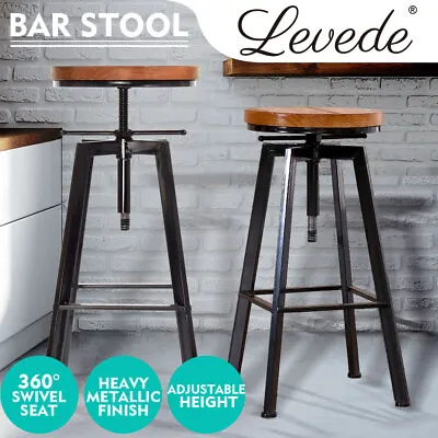 Levede Bar Stools Industrial Kitchen Stool Wooden Barstools Swivel Chair Vintage • $75.99