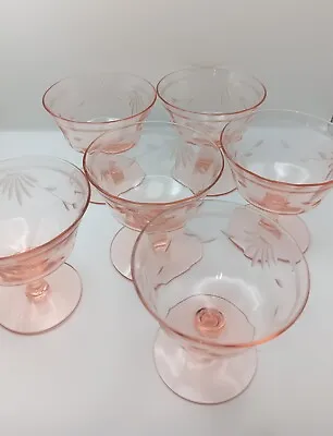 6 Vintage Tiffin Franciscan Pink Crystal Optic Sherbet Champagne Glasses 4.5  • $46