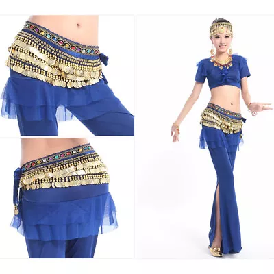 Women Belly Dance Velvet Hip Scarf Dancing Waist Belts Gypsy Dancer Wrap Skirt • £8.87