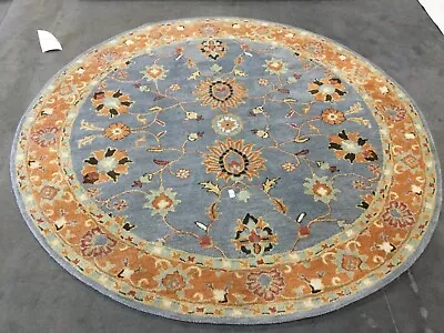 BLUE / ORANGE 8' X 8' Round Back Stain Rug Reduced Price 1172655740 HG401A-8R • $192