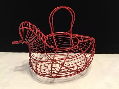 Vintage Red Wire Chicken Hen Bird Egg Basket With Handles   (EE35) • $10