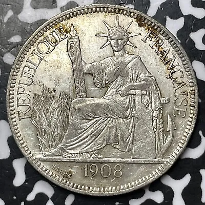 1908 French Indo-China 1 Piastre Lot#JM6668 Large Silver Coin! Nice! • $100