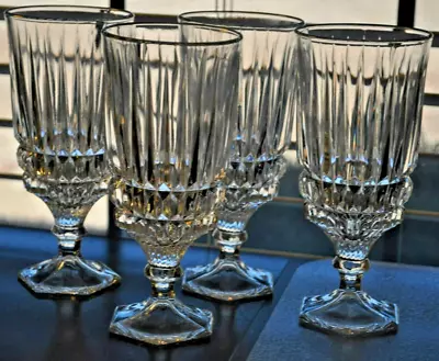 Lot Set 4 Fostoria Heritage Clear Crystal 7 1/8  Footed Ice Tea Glasses Goblets • $16.99