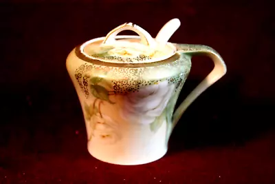 RS Germany Mustard Pot Floral Decoration & Gold Accents -Porcelain Spoon • $7.95