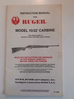 Ruger Model 10/22 Carbine Instruction Manual Vintage • $7.20