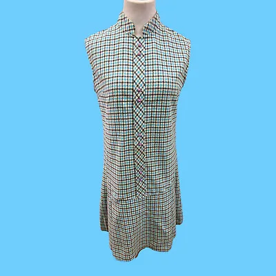 1960's Vintage Flapper Style Scooter Dress Plaid Wool Dropped Waist • $38.99