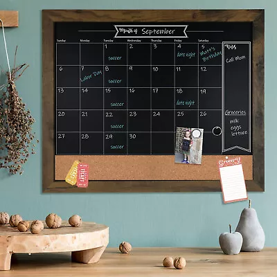 £22.91 • Buy Wood Framed Calendar Chalkboard Magnetic Blackboard Monthly Weekly Notice Board