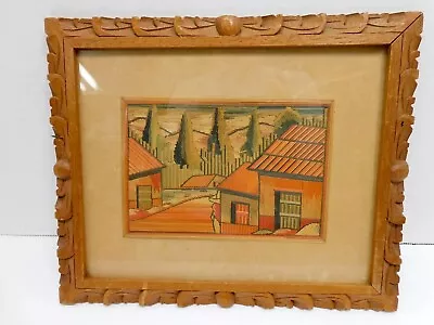 Vintage Mexican Folk Art Mosaic Straw Art In Handmade Wood Frame 9.5 X 11” • $24.95