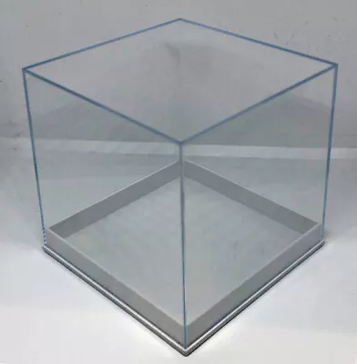 CLEAR PERSPEX CUBE BOX 80mm Acrylic Shop Display Stand Plastic Base RETAIL CASE • £7.79