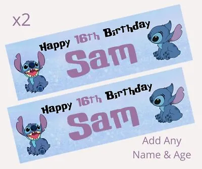 £5.45 • Buy 2x Personalised Disney LILO & STITCH Happy Birthday Banner LARGE Poster ANY TEXT