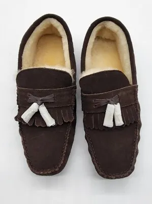 Lamo Sheepskin CM1741 Mens Edwin Driving Moccasin Slippers Chocolate #44 Size 11 • $44.90