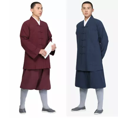 Shaolin Monk Uniform Cotton Buddhist Meditation Robe Kung Fu Suit Costume • $68.40