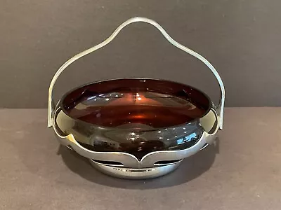 Farber Brothers Chrome & Cambridge Amethyst Glass Handled Basket Dish 1933-1940 • $14.95