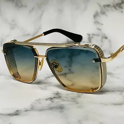 Men's SUNGLASSES Elegant Miami Style Silver Mirror Lens Gold Frame Vintage 2023 • $18.99