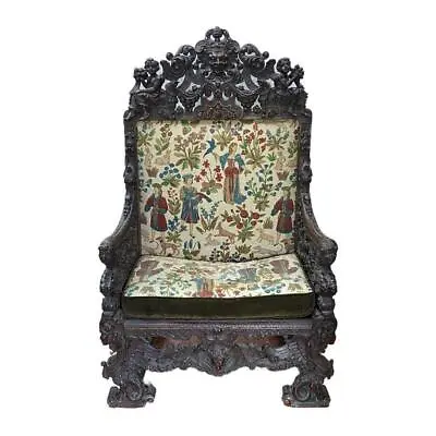 Antique 18th-19th Century Palatial Carved Medieval Throne Floral Style Armchair • $10800