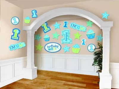 1st Birthday Boy Party Supplies Blue Cutout Decorations Mega Value Pack (30 Pcs) • $19.95