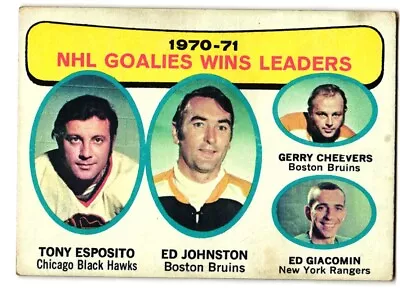 1971-72 Topps #4 Goalies Wins Leaders Esposito Johnston Cheevers Giacomin HOF • $1.75