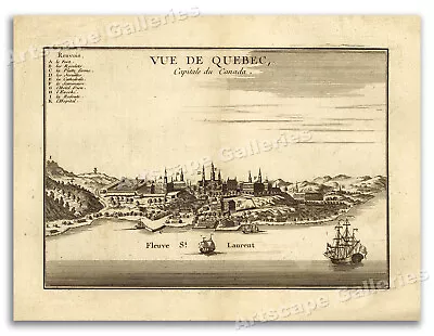 Bird's Eye View 1755 Quebec Canada Vintage Style City Map - 18x24 • $12.95