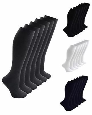 £3.97 • Buy Girls Kids Back To School 3 Pairs Plain Knee High Long Socks Cotton Uniform Warm