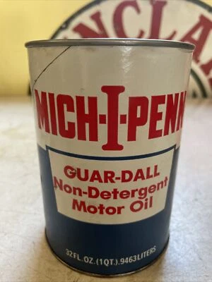 $9.99 • Buy Vintage 1 Quart Mich-I-Penn Guar-Dall Non-Detergent Motor Oil Can Full