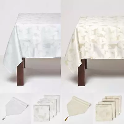 £12.99 • Buy Christmas Table Cloth Table Runner Napkins Gold Silver Stag Xmas Pattern