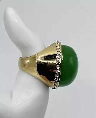 Ann Taylor Massive Jade Cab Lucite Stone Surrounded By Crystals Size 7 • $19