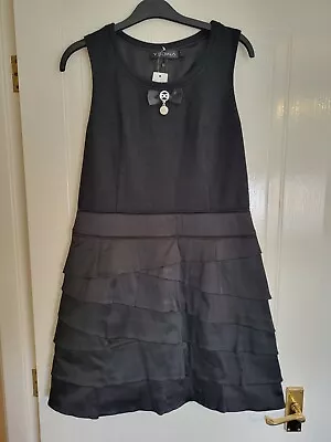 Yedina Black RaRa Frill Tiered Dress Size XS. UK 8. BNWT Boho Party Cocktail  • £14.99