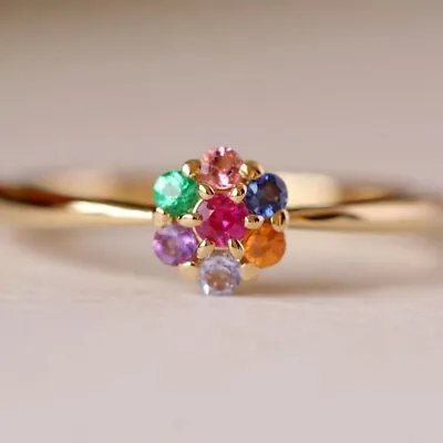 Natural Multi Sapphire Ring 14k Gold Micron Birthstone Ring Gold Ring Stone Ring • $74.99