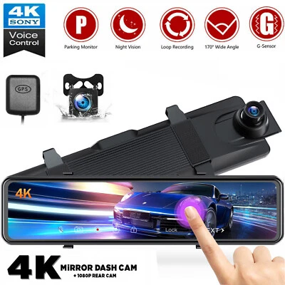 $178.99 • Buy TOGUARD Dash Cam 4K+1080P Front Rear 12  Mirror GPS Car Camera SONY Night Vision