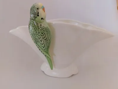 VINTAGE FALCON WARE VASE - 1950s - GREEN BUDGERIGAR - GOOD CONDITION • £225