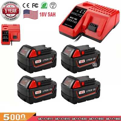 For Milwaukee 18V Battery 5.0AH Li-ion Battery 48-11-1860 48-11-1840 XC Charger • $99.80