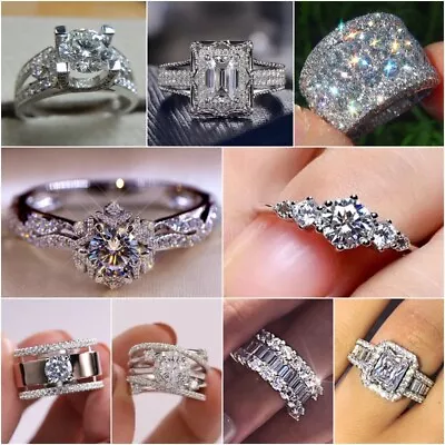 £3.48 • Buy Elegant 925 Silver Rings Cubic Zirconia Jewelry Women Wedding Ring Gift Size6-10
