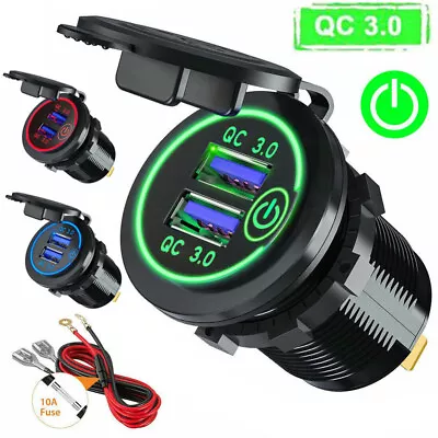 12V Car Charger QC 3.0 Dual USB Ports Quick Charge LED Switch Cigarette Socket  • $20.11