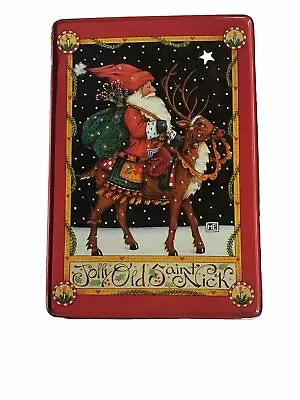 Vintage Mary Engelbreit Christmas Tin Metal ‘Jolly Old Saint Nick’Santa Reindeer • $11