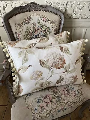 £49 • Buy Bespoke Laura Ashley Cream/Pale Gold Hydrangea Velvet Pom Pom Feather Cushion X2