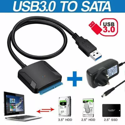 USB 3.0 To SATA 3.5Inch 2.5 Inch Hard Disk Drive SSD Adapter Connector Converter • £10.65