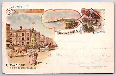 Milwaukee Wisconsin~Opera House~Henry Burgh Fountain~North Point~Lake Park~1897 • $12