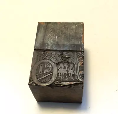 £12.99 • Buy Antique Printers Block Pictures Carved Wood Letter  O - Scene With Girls Behind