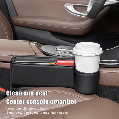 $19.99 • Buy PU Leather Car Seat Gap Filler With Cup Holder Car Seat Crevice Organizers Box