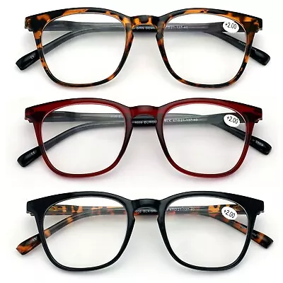 3 Pairs Reading Glasses Men Or Women Black Tortoise Maroon Reader Spring Hinge • $14.95