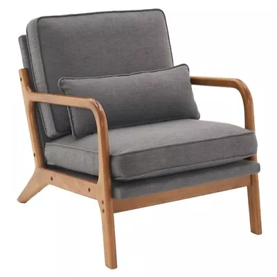 Oak Armrest Oak Upholstered Single Lounge Chair Indoor Lounge Chair Dark Grey • $144.89