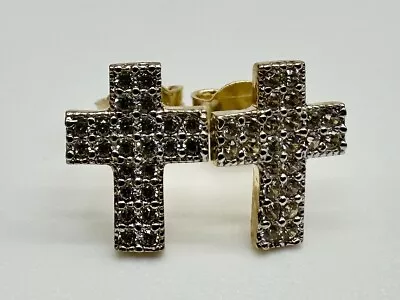 9ct Yellow Gold Cz Cross Stud Earrings New • £74.99