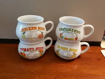 Vintage Dat'l Do-it Inc Ddi Recipe Soup Mugs Bowls Cups Set Of 4 • $20