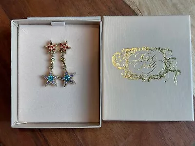 Kirks Folly Vintage Gold Falling Stars Multicolor Drop Earrings W/ Crystals • $29