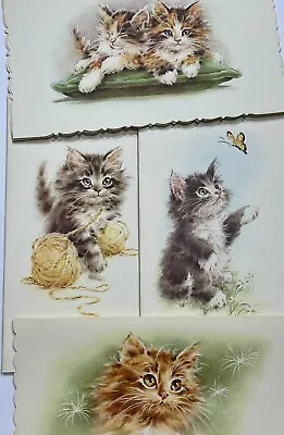 Unused Box 11 Vintage Cute Cats Kittens Greeting Note Cards- 4 Assorted Designs! • $19.99