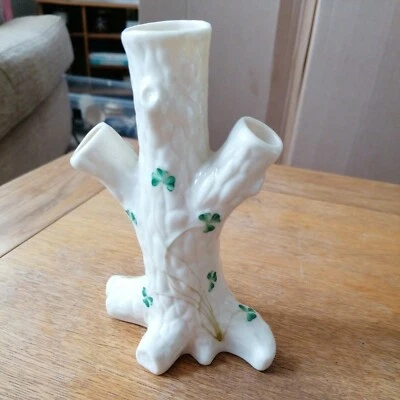 £8 • Buy Belleek Glazed Tree Vase Green Shamrock Irish Celtic Ceramic Pottery 16cm