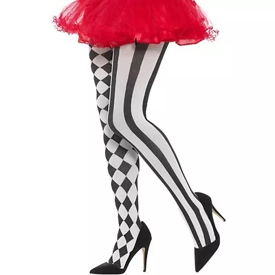 $11.65 • Buy Ladies Harlequin Fancy Dress Tights White/Black Clown Or Jester By Smiffys New