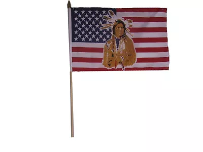 $12.88 • Buy 12x18 12 X18  USA American Indian Native Chief Stick Flag Wood Staff