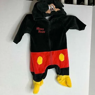 Disney Infant 0 3 Mos Mickey Mouse Costume Dress Up Jumper W Ears Halloween • $14.44